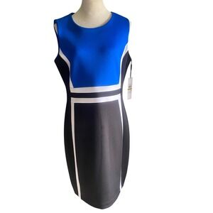Calvin Klein Womens Blue Black Colorblock Scuba Sheath Dress Size 14 CD8M16LX